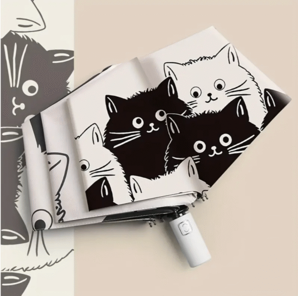 Screenshot 2025-10-30 at 14.12.03 Automatic Black and White Umbrella with Cartoon Kitten Print