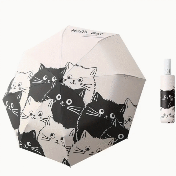 Screenshot 2025-10-30 at 14.12.15 Automatic Black and White Umbrella with Cartoon Kitten Print