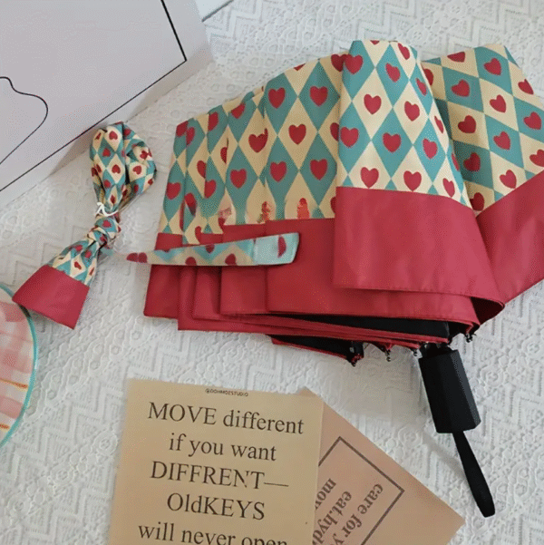 Vintage Rust Red Heart Sun Umbrella