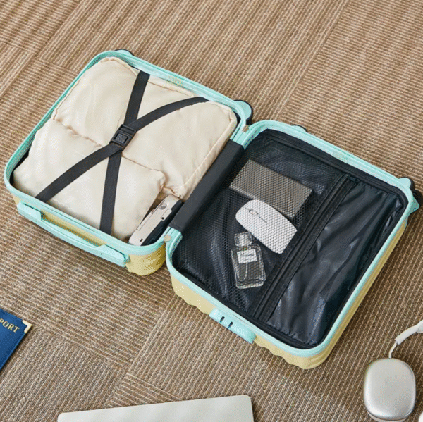 White 14 inch Hand Carry Suitcase with Cup Holder and Phone Stand