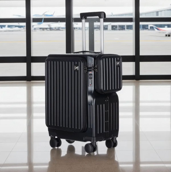 Black 20 Inch Carry On Suitcase with Side Pocket