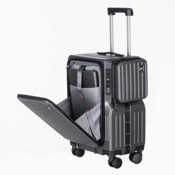 White 20 Inch Carry On Suitcase with Side Pocket