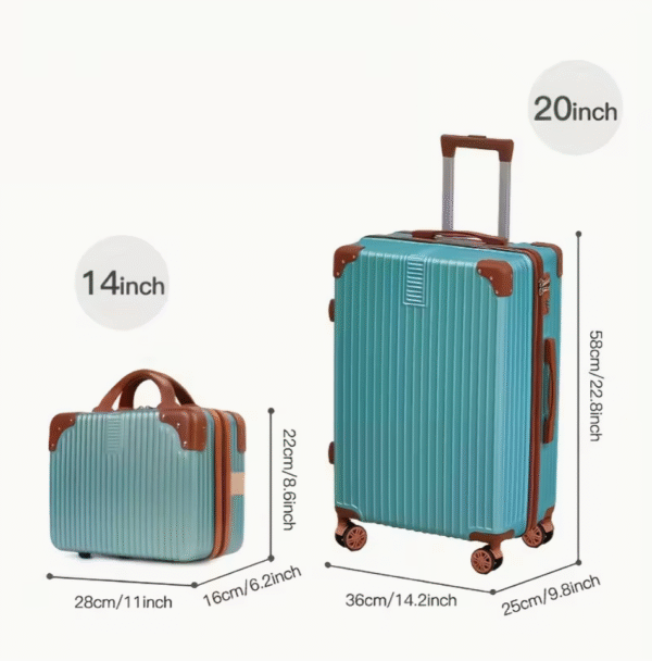 Mint 14 Inch and 20 Inch Vintage Travel Suitcase Set