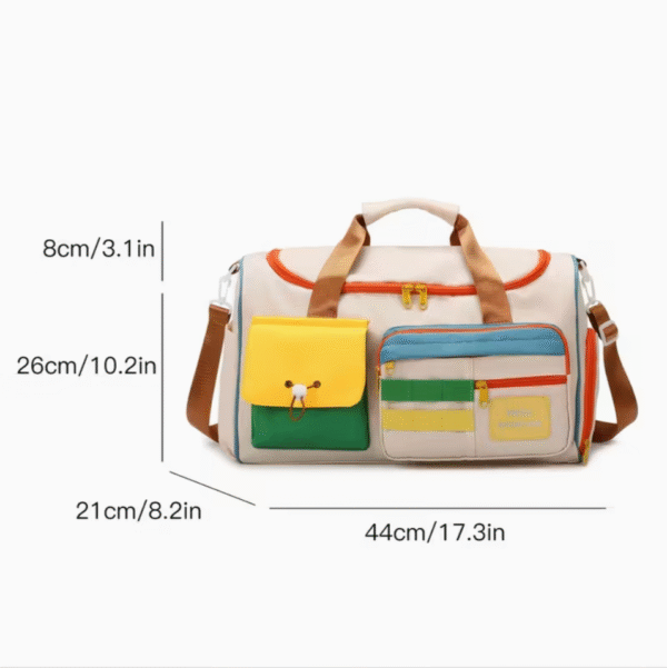 Beige EontheM Large Capacity Color-Block Crossbody Fitness and Travel Bag