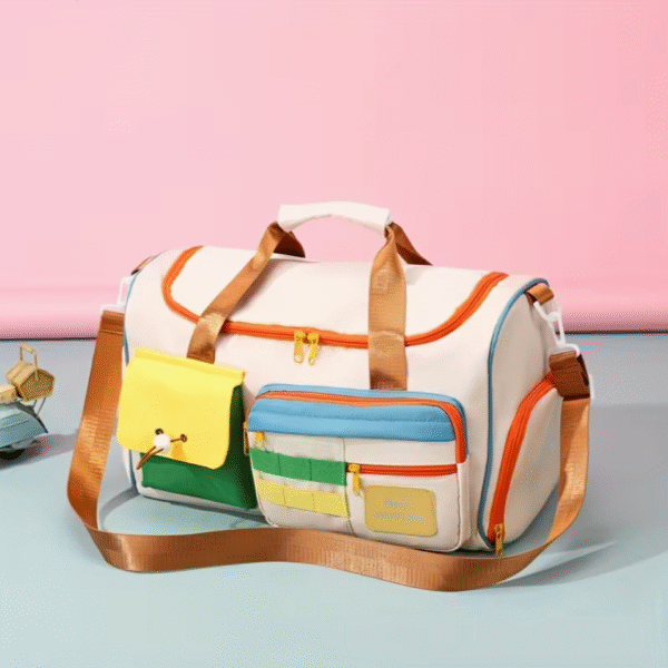 Beige EontheM Large Capacity Color-Block Crossbody Fitness and Travel Bag