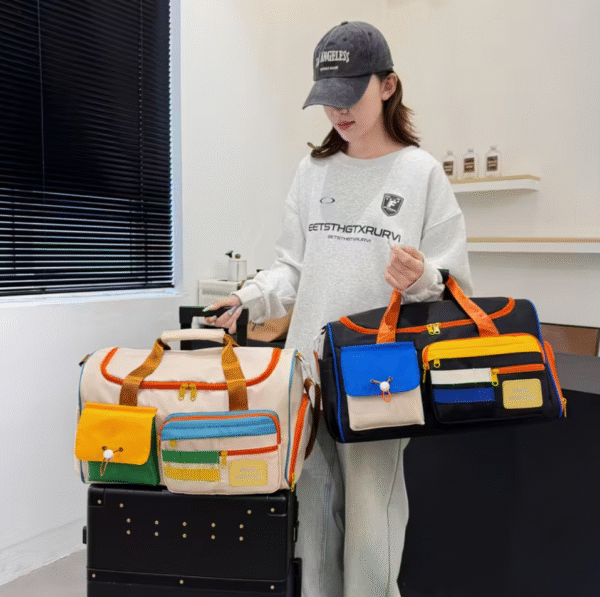 Beige EontheM Large Capacity Color-Block Crossbody Fitness and Travel Bag