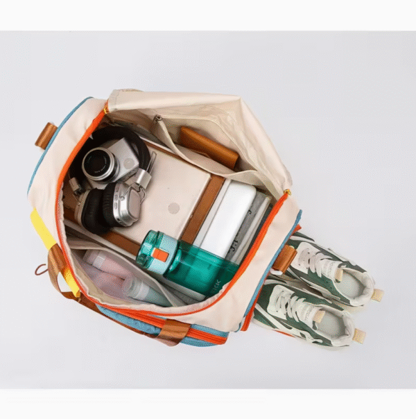 Beige EontheM Large Capacity Color-Block Crossbody Fitness and Travel Bag