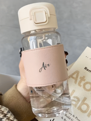 Portable Sports Handle Water Bottle with Pink Leather Cover